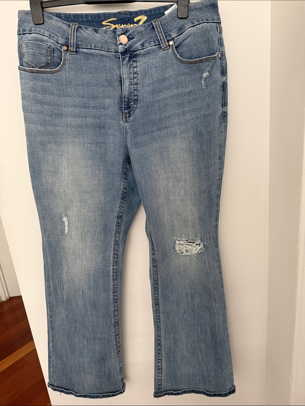 Seven7 Light Blue Flared Distressed Jeans